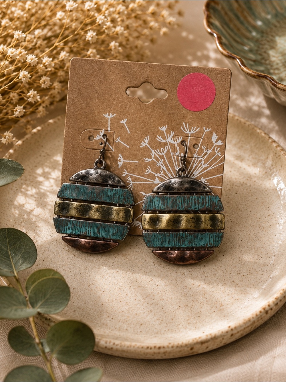Patina Multi-Metal Dangle Earrings - Teal & Gold